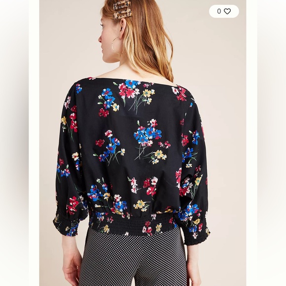 Anthropologie Maeve Adelaide Top Blouse Black Floral Crop Dolman Sleeve Women SP - Picture 2 of 16